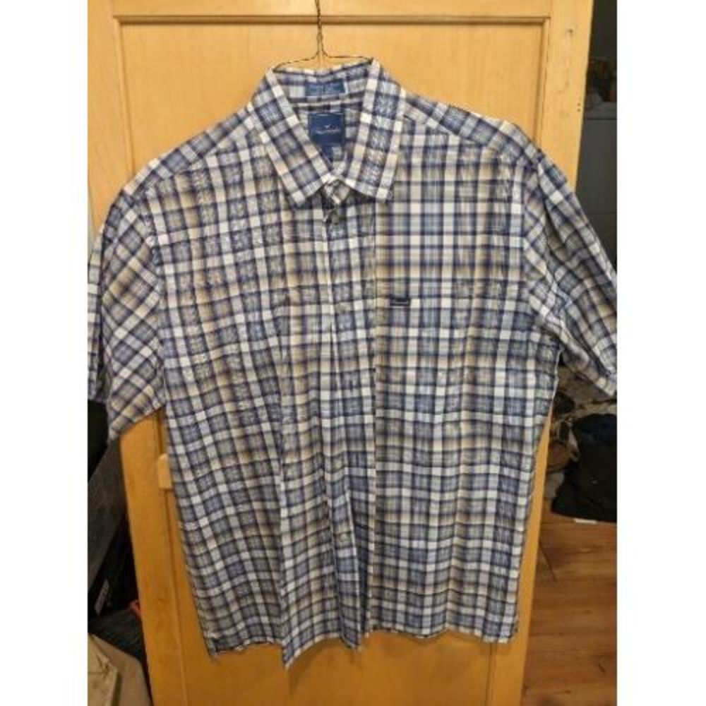Vintage Faconnable‎ Shirt Mens Large Blue Short Sleeve Button Down